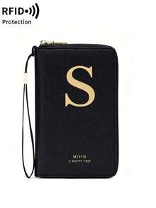 FOREVER MIYIN RFID Blocking Passport Holder Travel Essential, Alphabet Print Zipper Document Organizer With Wrist Strap, Multi‑Slot Travel Wallet For Vacation Trip - Black - View 15