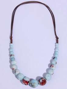 European And American Ceramic Bead Strings, Light Blue Series Tie-Dye Style Beaded Necklaces - Simple, Exaggerated And Bold Style Jewelry - Baby Blue - View 7
