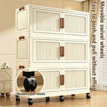 2/3/4/5-Tier 35.43-Inch Wide & Thickened Wardrobe With Wheels, Foldable Storage Cabinet, Multi-Functional Portable Modular Storage Box With Lid, Large Capacity Foldable Storage Trunk With Doors, Suitable For Bedroom Quilt And Clothing Storage. - Solid Color - View 7