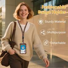 Personalized ID Badge Set With Lanyard, Featuring A Retractable Badge Holder, Retractable Clip, And Detachable Neck Lanyard, Vertical Design - Suitable For Women, Nurses, Doctors, Students, And Teachers (Leopard Print Version) - Leopard - View 4