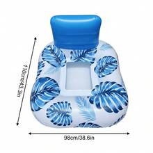 Tropical Leaf Print Inflatable Pool Lounge Chair With Headrest And Cup Holder, Mesh‑Seat Water Floating Sofa Float For Adult Summer Beach Swimming Pool Party - A - View 6