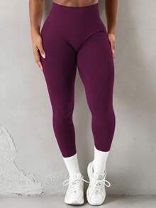 Yefecy Women's Seamless Mid-Waist Compression Leggings, High-Elasticity Tummy Control Butt Lifting Fitness Yoga Workout Pants - Purple - View 7