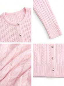 SEREN New Autumn Round Neck Women's Knit Cardigan, Slim Fit, Casual, Twisted Ribbed, Pink Top, Winter Sweater Jacket, Valentine's Day - Baby Pink - View 7