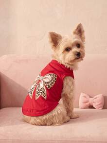 LUCKIE LABO 2pcs/Set Leopard Print Elegant Bowknot Fun Pattern Pet Vest, Physical Flea Prevention, Reduces Shedding, Insulated & Breathable, Suitable For Small And Large Dogs & Cats, Indoor & Outdoor - Multicolor - View 1