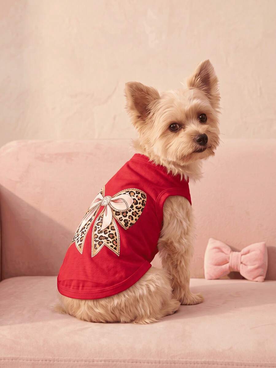 LUCKIE LABO 2pcs/Set Leopard Print Elegant Bowknot Fun Pattern Pet Vest, Physical Flea Prevention, Reduces Shedding, Insulated & Breathable, Suitable For Small And Large Dogs & Cats, Indoor & Outdoor - Multicolor - View 1