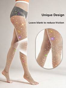 1/2/3pairs Shiny Fishnet Stockings, Fishnet Thigh High Socks, Crystal Embellished Fishnet Socks For Women - Multicolor - View 3