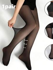 1pairLady's Black Sheer Thin Pantyhose, Elastic Pantyhose, Smooth And Opaque Stockings, Suitable For Parties/Office/Daily Wear - Multicolor - View 1