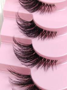 7 Pairs Half Lashes Wispy Thin Band Short Cat Eye Lash Natural Look Fluffy Handmade False Eyelashes Lightweight End Eye Elongated Half Eyelashes For Parties And Daily Makeup - Black - View 5