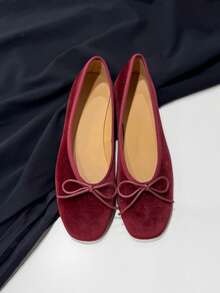2026 Spring/Summer New Women's Bow Decor Ballet Flats - Burgundy - View 7