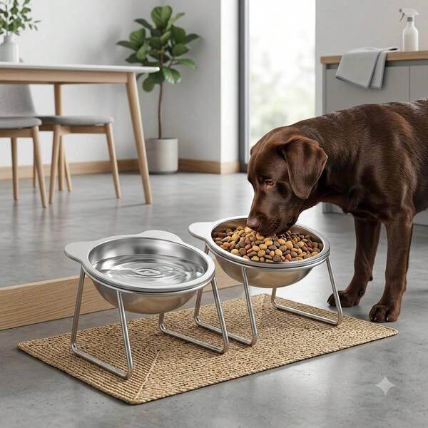 1 Set/1 pieza Tazón elevado anti-barbilla negra para mascotas, tazón de agua y comida de acero inoxidable con orejas de gato, solución de alimentación con protección de cuello, fácil de limpiar y duradero, adecuado para gatos y perros, regalo perfecto para amantes de mascotas