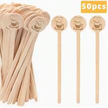 50pcs Disposable Wooden Coffee Stir Sticks, Wooden Coffee Stir Sticks, High Quality Disposable Beverage Stir Sticks, Suitable For Restaurant And Bar Use, Suitable For Tea And Cocktails, Suitable For Home Or Cafe Use. Coffee Accessories. - Multicolor - View 7