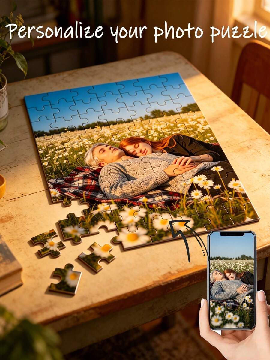1 Personalized Wooden Puzzle, Customized Photo Portrait Puzzle, Couple Portrait Puzzle, Anniversary Customized Photo, Graduation Class Photo Puzzle, Family Reunion Customized Puzzle, Customizable Puzzle Suitable For Room Decoration, Gifts - Multicolor - View 1