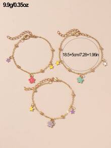 3pcs/Set Girls Drip Oil Butterfly Cherry Blossom Pentagram Flower Bracelet Set Combination Suitable For Daily Decoration - Multicolor - View 4