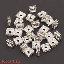 30 Peças Contas Espaçadoras Quadradas de Strass de Cobre, Espaçadores de Pulseira Bola de Flor, Acessórios de Joias Pendentes, Materiais para Pulseira e Colar de Contas Feitos à Mão DIY, Espaçadores para Fabricação de Joias - contas espaçadoras quadradas - Visão 10