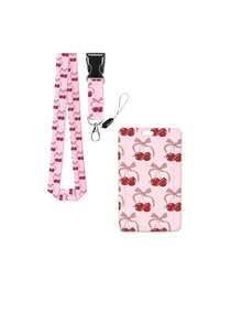 Pink Cherry Bow Pattern Business Card Holder With Expandable Badge Holder, Id Name Tag, Worker Badge, Mountaineering Buckle Holder Couple, Birthday Gift, Nurse Day, Back To School, Easter - Multicolor - View 17