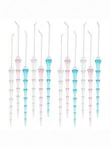 12pcs Acrylic Icicle Christmas Tree Hanging Ornaments, Pink & Blue Transparent Crystal-Like Faux Ice Drop Pendants, Shiny Winter Holiday Home Party Decor - Multicolor - View 9