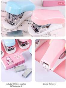 1pc Macaron Cartoon Mini Stapler With Staples, Lightweight And Effortless Body, Metal Binding Firm And Secure, Convenient For Organizing Test Papers, Receipts, Homework, Fresh And Cute Print, Eye-Catching Design, Portable And Easy To Store, Recommended Stationery For Back To School Season, Suitable As Christmas, Halloween, Thanksgiving Gifts For Classmates And Colleagues - Multi-color - View 7