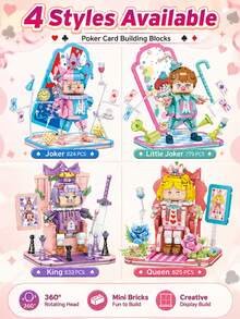 1 Set 779-833PCS Poker Card Mini Building Blocks, 4 Styles Available, Joker Little Joker King Queen Character Set, 360° Rotating Head, DIY Creative Display Build, Desk & Shelf Decor, Gift Idea - Clear - View 7