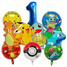 Vibrant Foil & Latex Balloon Set, Cute Cartoon Anime Style, Pocket Monster Character Print, Multi‑Color Number & Round Shape, Decor Kit For Kids Themed Birthday Party Supplies - View 21