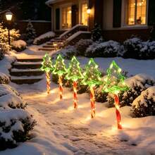 Waterproof Glowing Christmas Tree Candy Cane Ground Lights, Multi-Color Outdoor Pathway Lights, Front Yard Driveway Holiday Decorative Lights - Warm White - View 3