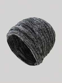 1pc Folded Mixed Knit Ribbed Beanie Hat, Simple Solid Color Loose Fit Oversized Warm Ear-Protective Knit Cap For Men And Women, Autumn/Winter - B - View 26