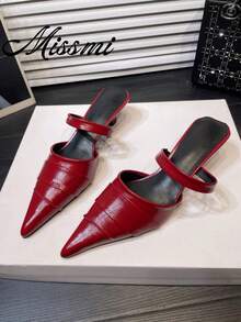 Vintage Chunky Heel Pointed Toe Women's New Style Elegant Commute French Mary Jane High Heels - Red - View 1