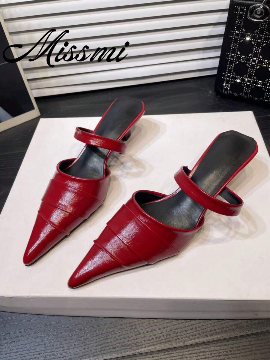 Vintage Chunky Heel Pointed Toe Women's New Style Elegant Commute French Mary Jane High Heels - Red - View 1