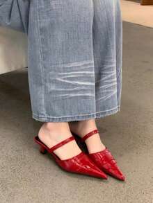Vintage Chunky Heel Pointed Toe Women's New Style Elegant Commute French Mary Jane High Heels - Red - View 8