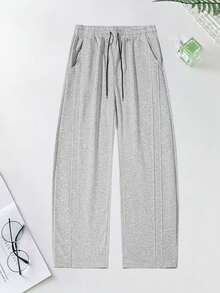 Men's Drawstring Elastic Waist Multi-Pocket Cargo Joggers, Casual Loose Fit Ribbed Cuff Sweatpants, Suitable For Outdoor And Daily Wear - Light Grey - View 2