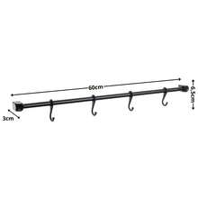 Barra de Utensílios de Cozinha 60cm com 4 Ganchos – Organizador de Parede para Cozinha - Preto - Visão 6