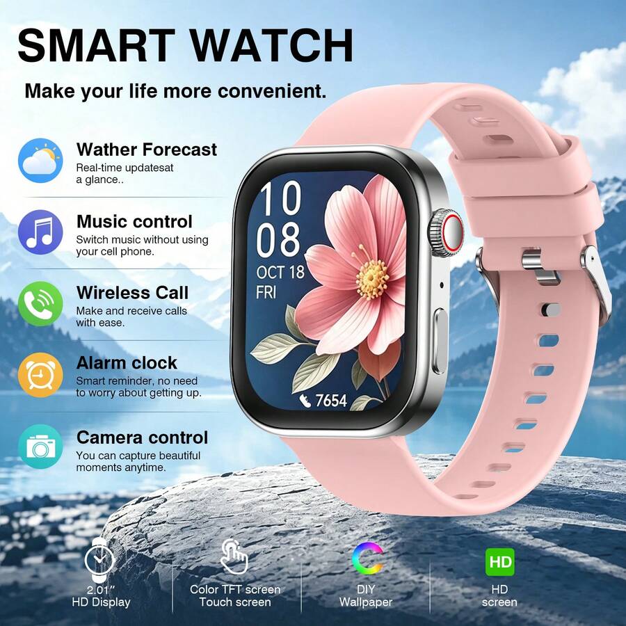 Reloj inteligente deportivo para hombres con correa de silicona 2026, pantalla HD de 2.02 pulgadas, realizar/recibir llamadas, contador de pasos, seguimiento de calorías, múltiples modos deportivos, notificaciones de llamadas y mensajes entrantes, reloj inteligente multifunción, pantalla táctil completa, compatible con Android/teléfono, regalo exquisito