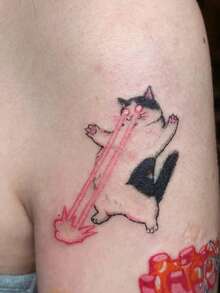 1pc Fun Funny Anime Laser‑Eye Cat Pattern Temporary Tattoo Sticker, Realistic Fake Tattoo Design, Suitable For Daily, Bachelorette Party Favors, Music Festivals, Games, Graduation Gifts, Lasts 3‑5 Days - Multicolor - View 5