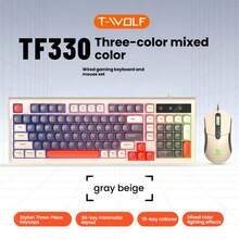 T-WOLF Set Keyboard dan Mouse Gaming, Keyboard dan Mouse Berkabel dengan Lampu Latar, Keyboard Kantor/Rumah Berkabel 98 Tombol dengan Blok Warna Kustomisasi Cetakan Pribadi, 6 Buah Mouse Multi-Warna - View 19