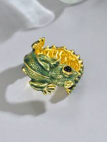 1 Gothic Lizard Ring Dopamine Cute Animal Hip-Hop Opening Thai Silver Adjustable Ring For Women - Green - View 2