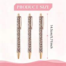 3pcs Cute Leopard Print Retractable Ballpoint Pen Set, Fashion Metal Ballpoint Pen, Black Ink, 1.0mm Medium Tip, Smooth Writing, With Pen Clip, Suitable For Students And Office Use, Back To School Essential - Sets - View 6