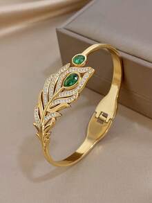 Elegant Unique Peacock Feather Women's Bracelet, Luxury Zirconia Stainless Steel Bracelet, Suitable For Christmas, Daily, Party, Halloween, Birthday Jewelry Gift - Multicolor - View 10