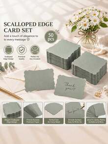 50/20pcs Green Lace Wavy Handwritten Paper Information Cards Blank, Sage Green Wavy Cards, Suitable For DIY Gift Cards, Greeting Cards, Birthday Wishes, Information Cards, Memo Pads, Greeting Card Envelopes - Green Message Card - View 2