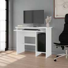 Computer Desk With Open Storage, White - White + Particle Board + Melamine - View 7