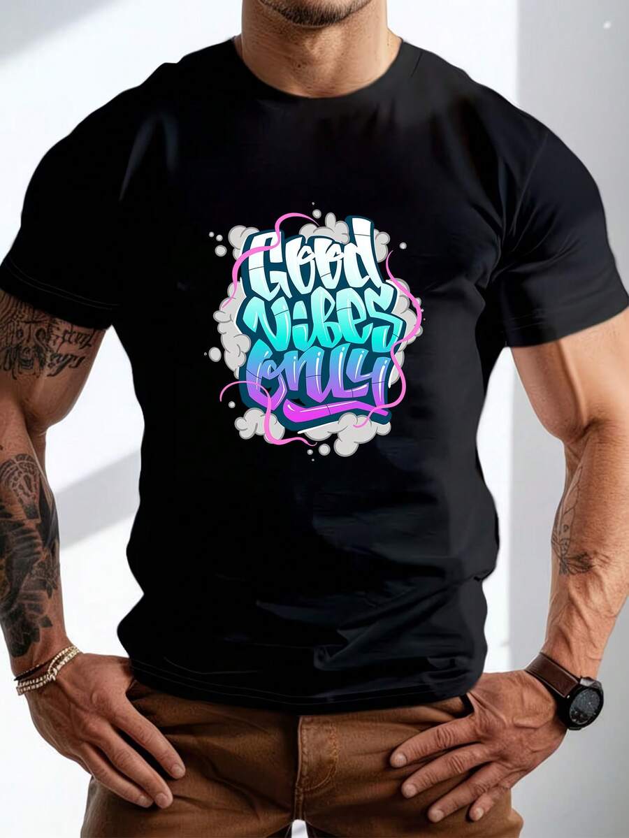 Men's Pure Cotton Short-Sleeve T-Shirt Casual Breathable Summer Everyday Basic Streetwear Top - Black - View 1