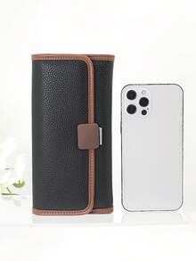 New Women's PU Soft Long Phone Wallet, Fashion Casual Large Capacity Multi-Function Handheld Multi-Layer Wallet Card Holder ID Organizer, Convenient To Carry, Suitable As Holiday Gift - Black - View 4