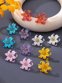 1 Pair/6 Pairs Colorful Flower Earrings Set, Niche Exaggerated Lily Large Flower Ear Accessories, Beach Vacation Vibe - Flower Earrings - View 3
