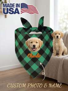 1pc Personalized Dog Plaid Bandana With Name,Custom Dog Neckwear Name Design Plaid Scarf Name,Custom Dog Neckwear Name Design Plaid Sca…Triangle Bibs Kerchief, Pet Christmas Costume Accessories For Small Medium Dogs Cats Birthday Gift - Multicolor - View 1