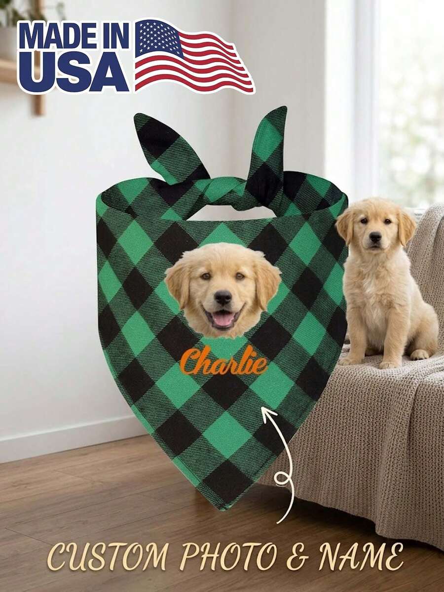 1pc Personalized Dog Plaid Bandana With Name,Custom Dog Neckwear Name Design Plaid Scarf Name,Custom Dog Neckwear Name Design Plaid Sca…Triangle Bibs Kerchief, Pet Christmas Costume Accessories For Small Medium Dogs Cats Birthday Gift - Multicolor - View 1