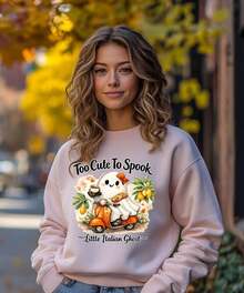 Too Cute To Spook Sweatshirt | Little Italian Ghost | Halloween Vespa Sweater - 樣式1 - 查看 6