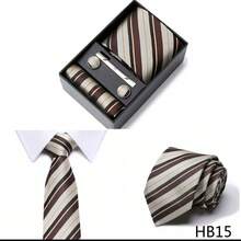 AlanKing Men's Striped Tie, Pocket Square, Cufflinks And Tie Clip 4-Piece Set Premium Gift Box, Suitable For Holiday Gifts, Business Work, Formal Weddings,Halloween - Color Mixing - View 2