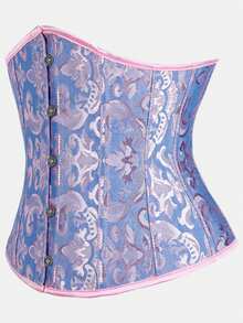 Court Style Jacquard Waist Cincher With Front Buckle And Back Lace-Up, Fishbone Corset For Daily Wear, Party And Halloween Outfit - Multicolor - View 38