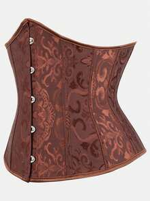 Court Style Jacquard Waist Cincher With Front Buckle And Back Lace-Up, Fishbone Corset For Daily Wear, Party And Halloween Outfit - Multicolor - View 26