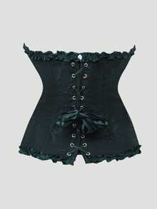 Women's Light Yellow Fishbone Bustier Top, Asymmetrical Hem Summer Top, Fitted Corset, Suitable For Party, Date, Banquet And Summer Outfits - Dark Green - View 4