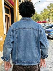 Men's Denim Jacket; A Vintage-Washed, Long-Sleeved Denim Jacket, Perfect For Everyday Casual Wear. - Light Denim Blue - View 10