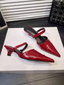 Vintage Chunky Heel Pointed Toe Women's New Style Elegant Commute French Mary Jane High Heels - Red - View 2